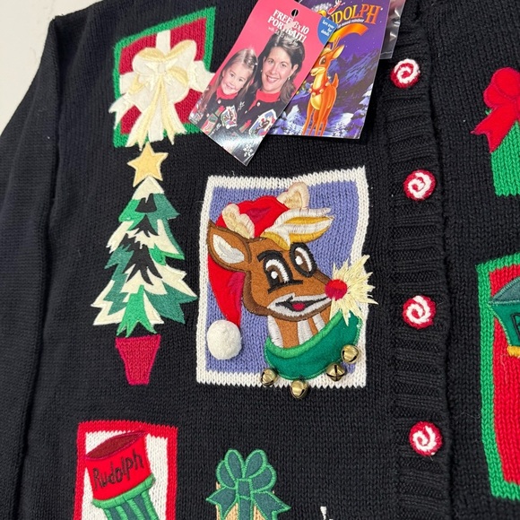 Vintage Y2K 90’s Yarnworks NWT Rudolf Ugly Christmas Cardigan Sweater Women’s 2X - Picture 6 of 12